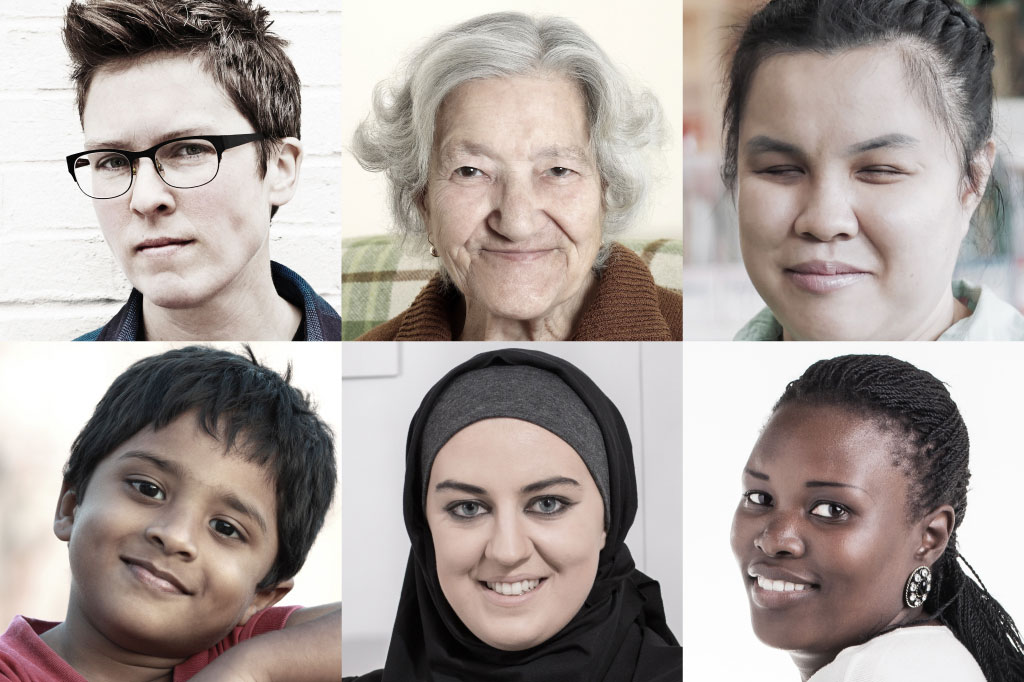 A series of close-up photos of diverse people.